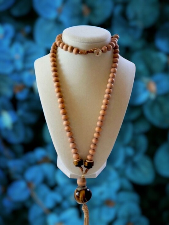 Jewelry - NWOT Gorgeous Long Boho Natural Tiger Eye Wood Beaded Tassel Necklace